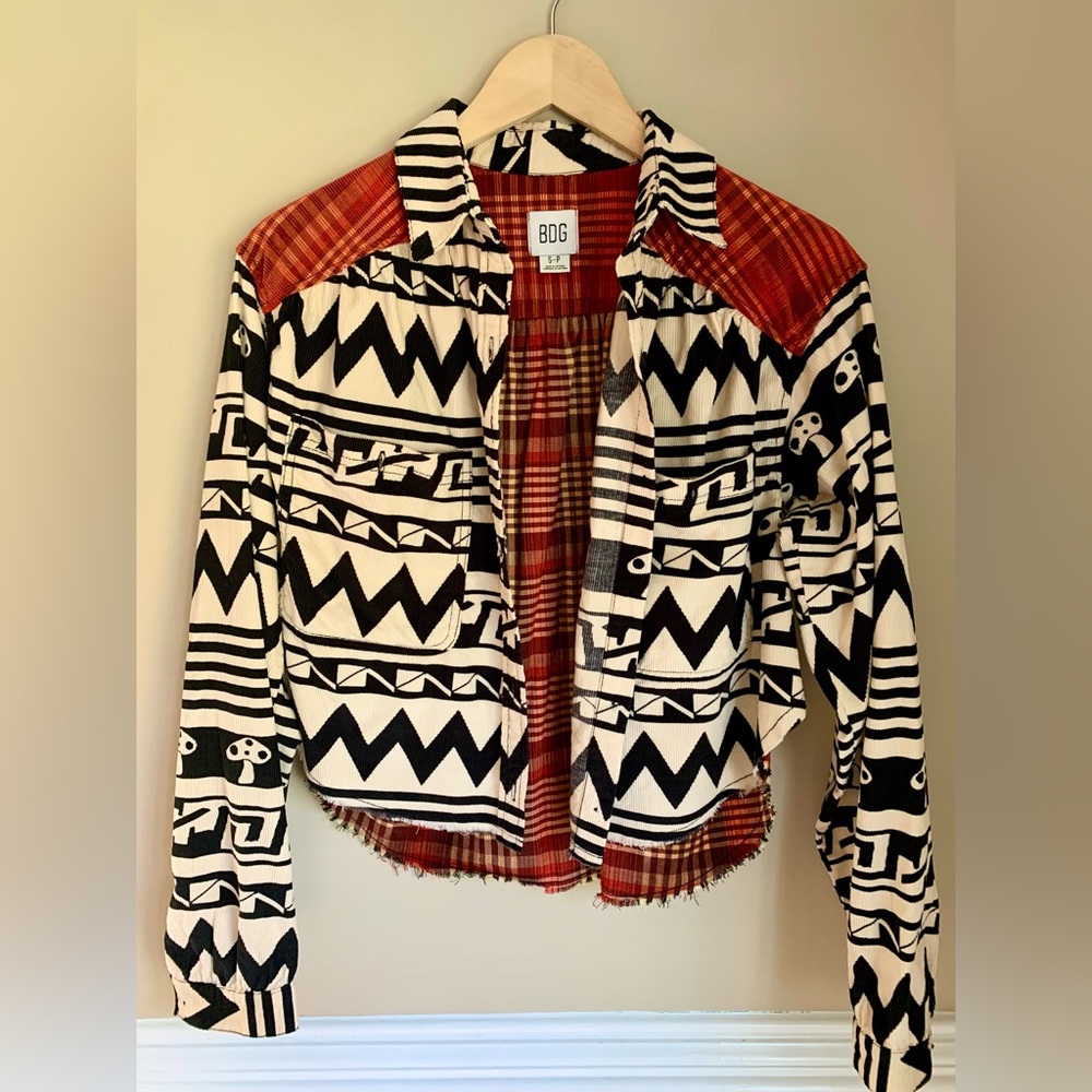 BDG Tripped Up Button Up Shacket/Shirt. EUC. Size Small. Red, Black & White. - Picture 6 of 10